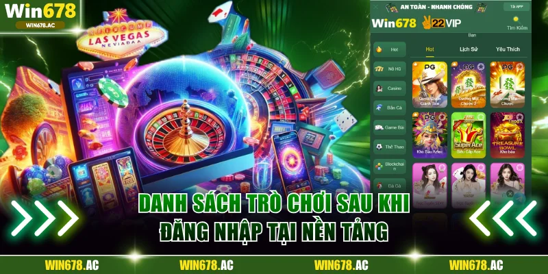 Danh sách trò chơi sau khi đăng nhập tại nền tảng