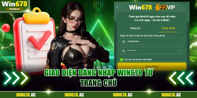 Giao diện đăng nhập Win678 từ trang chủ